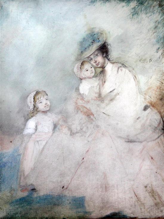 Late 18th century English School Sketch of a mother and her two children, 12.5 x 10in.
